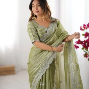 Women's Elegant Regal Purple Georgette Saree with Intricate Silver Thread & Sequin Embroidery – Complete with Embellished Blouse Piece for Festive & Party Wear